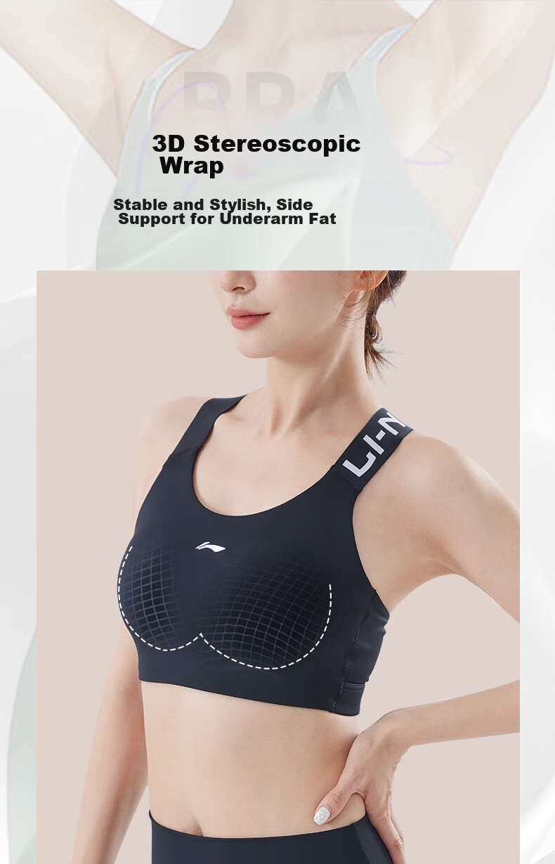 Li-Ning Women's Sports Bra, Yoga Fitness Bra with Medium Support, Quick-Drying Breathable Vest for Running, Brown Color, XL Size 8