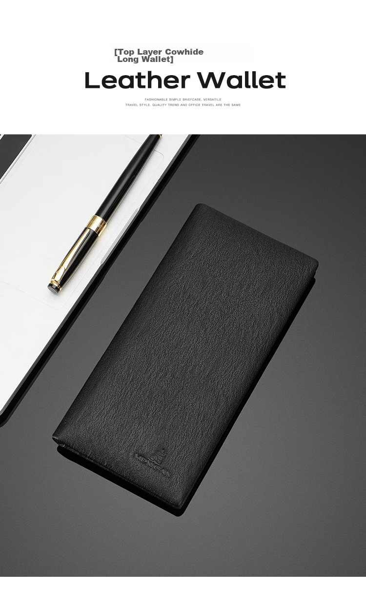 MEXICAN Men's Wallet, Long Business Style, Top-Grain Leather, Smooth Bifold, Multi-Card Slots, Birthday Gift for Me 2