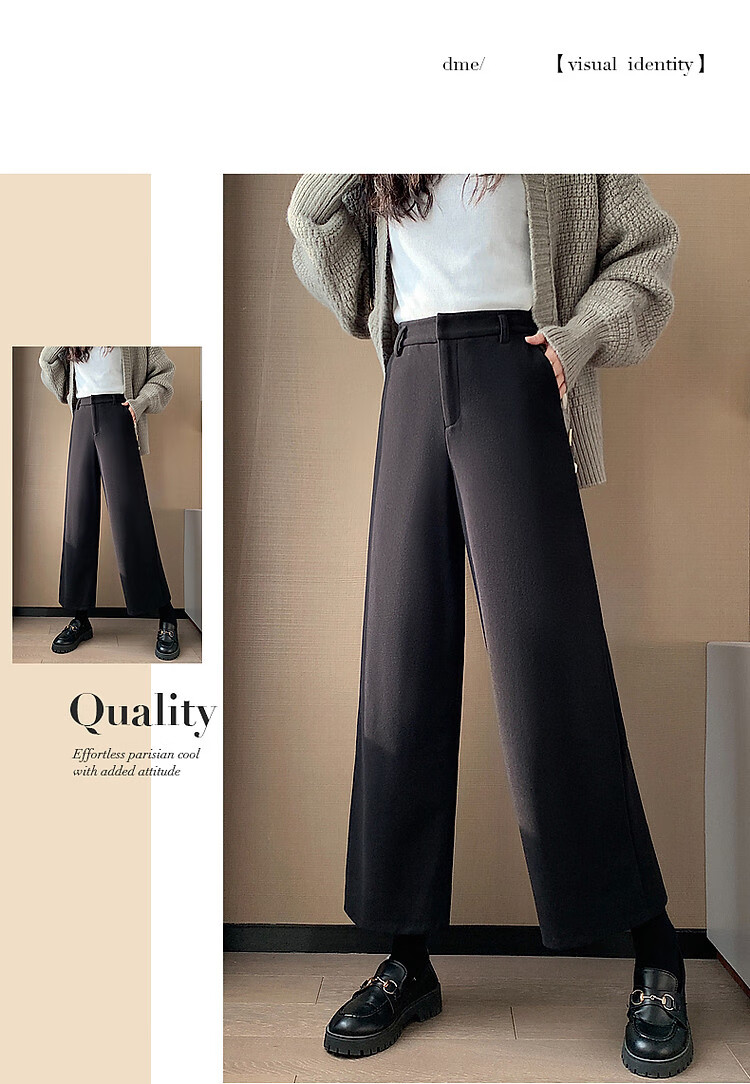 Dme [Long-Lasting Shape] Winter Mid-Rise Brushed Nine-Tenths Long Pants for Women, Slimming Straight-Leg Trousers, Warm Casual 8