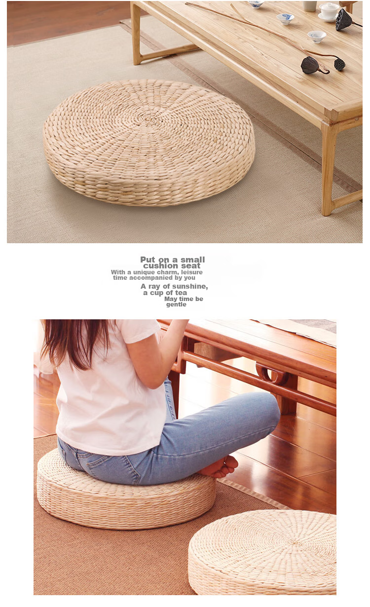 TaTanice Meditation Cushion, Handmade Thickened Round Zazen Mat, Floor Tatami Seat Pad, 40*40*5cm 5