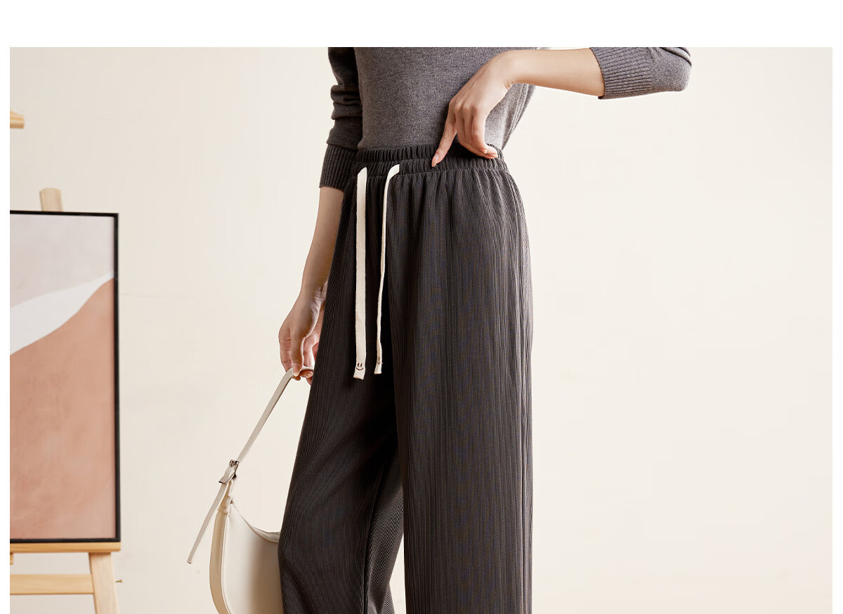 Halo Queen Women's Casual Pants, Spring And Autumn Drawstring Loose Wide-Leg Trousers, Fashionable Slimming Straight-Leg Pants H13QK5970 43