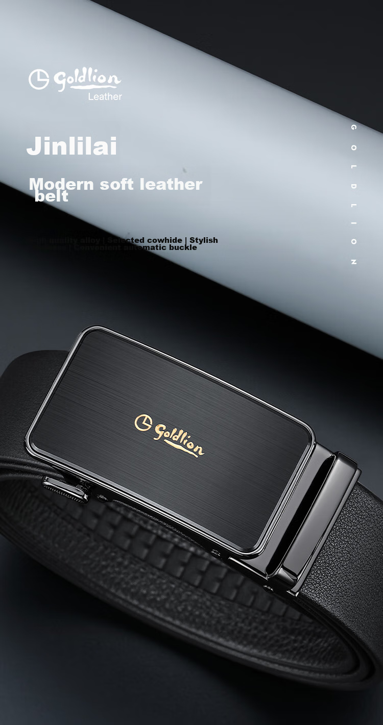 Goldlion Men's Automatic Buckle Belt, Business Waistband Gift Box, Top-Grain Leather Fashion Trouser Belt, Birthday Gift 1