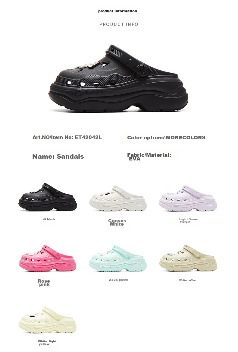 PEAK Elevated Perforated Shoes for Women, Summer Student Versatile Trendy Fashion Soft-Soled Comfortable Sandals ET52102L 17