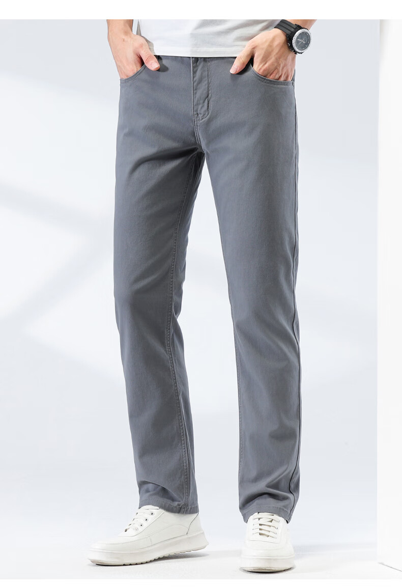 Zengzhi Denim Men's Comfortable Casual Pants Loose Fit Straight Leg Stretch Versatile Gray Size 32 6