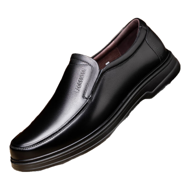 LAORENTOU Men's Leather Shoes, Business Casual Shoes, Spring And Autumn Soft-Soled Cowhide Formal Wedding Dad Shoes, LA102 Black, Size 43