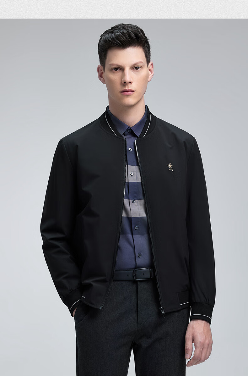 DANCING WOLVES [Business Commute] Men's Baseball Collar Casual Basic Jacket, Men's Coat, 001 Black, Size 165 4