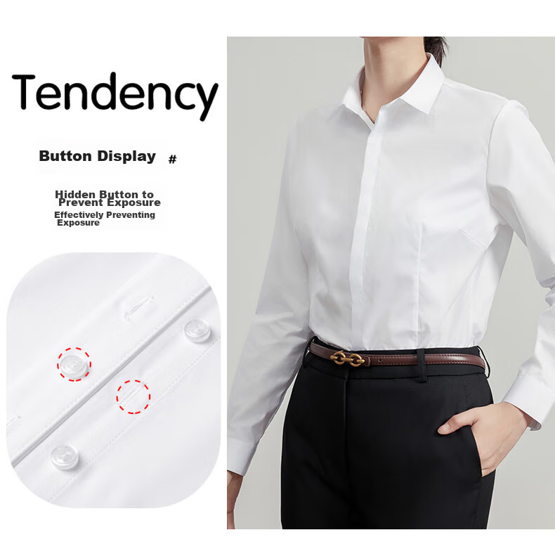XUEXIMAN Long-Sleeve White Shirt, Slim Fit, Square Collar, Suitable for Spring And Autumn, Professional Attire, Formal Wear, Elegant Top, Work Uniform for Wome 8