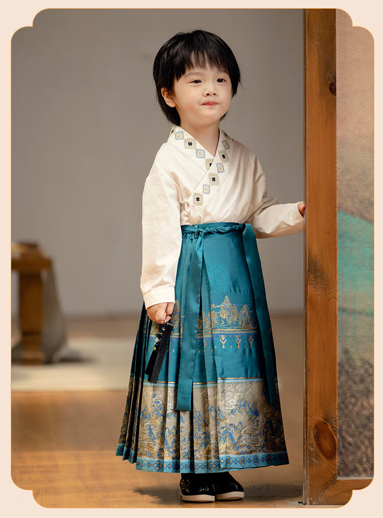 Menghu Jiangshan Hanfu Girls' Spring And Autumn Ancient Costume Children's Chinese Style Boys' Ming Dynasty Horse-Face Skirt Set Black Skirt Size 90 12