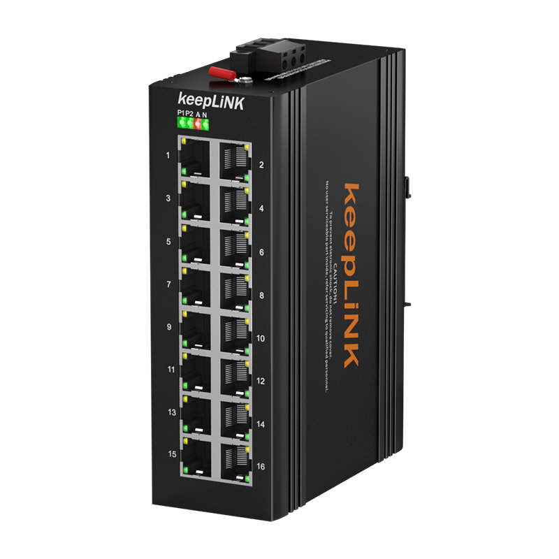 KeepLINK KP-9000 Industrial Switch, 16 Gigabit Ports, Unmanaged, Rack-Mounted, Per Unit