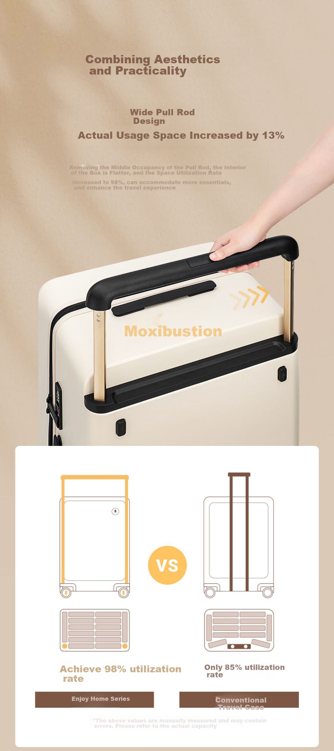 LEVEL8 Suitcase with Wide Handle, Travel Luggage for Men And Women, 28-Inch Large Capacity Password Lock Suitcase with Spinner Wheels, Yuexiangjia Series, Apricot Color 3