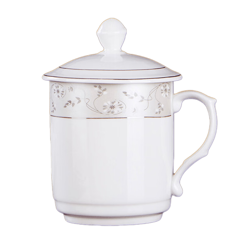 Jieyajie Ceramic Tea Cup with Lid, Children's Water Cup (350ml), Ceramic Office Mug, Zhonghua Cup