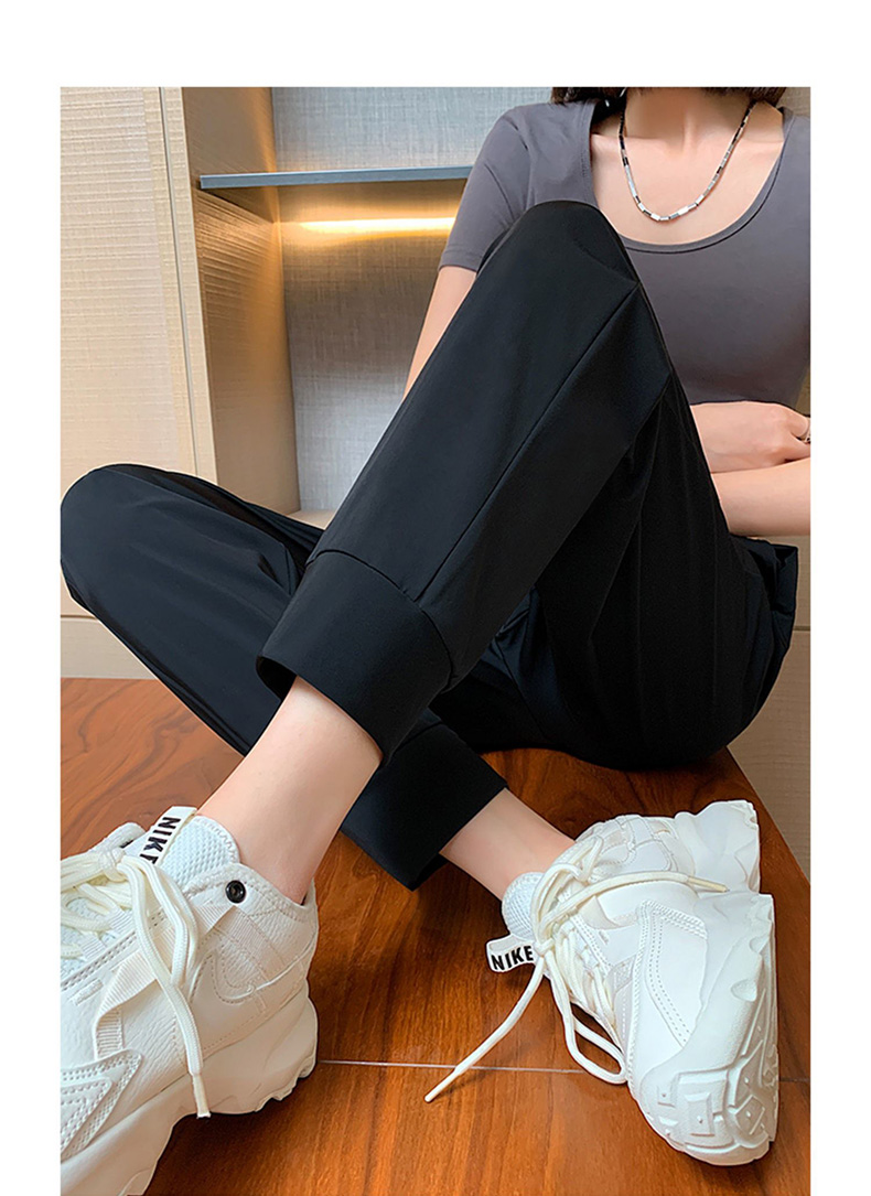 XUEXIMAN Ice Silk Sports Pants for Women, Summer Lightweight Loose Casual Pants, Elastic Ankle Harem Black Slimming Quick-Dry Women's Trousers Black 17