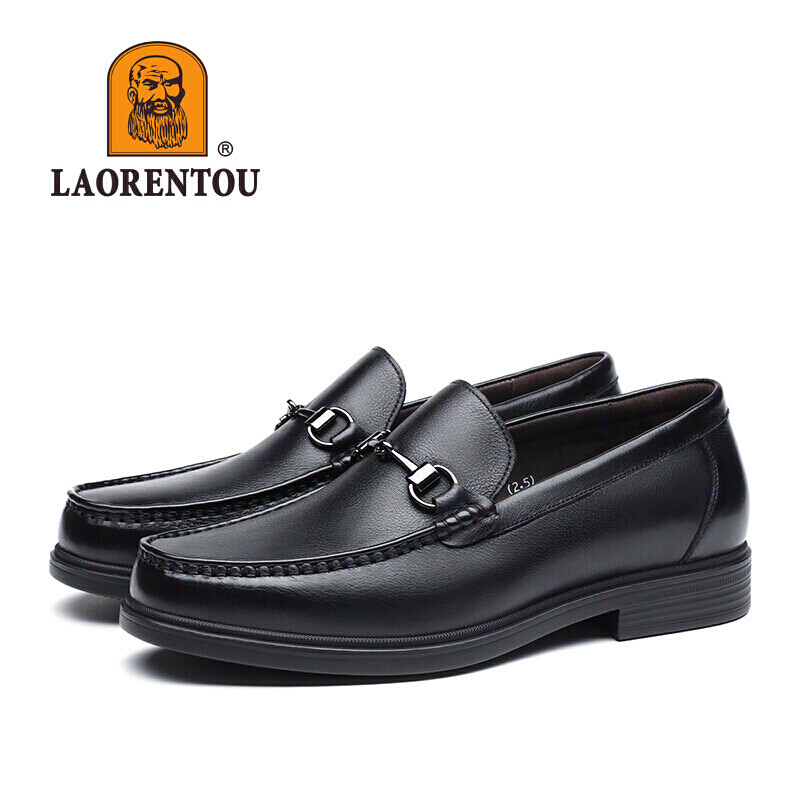 LAORENTOU Men's Leather Shoes, Business Casual Cowhide Slip-On Loafers, Soft Upper Driving Shoes, 83037 Black 40