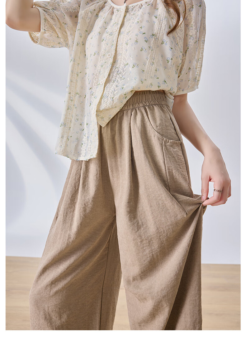 LangSha Lazy Summer Refreshing Cool Milk Puff Pants for Women, High-Waisted Thin Casual Versatile Wide-Leg Cropped Pants for Petite Figures 17