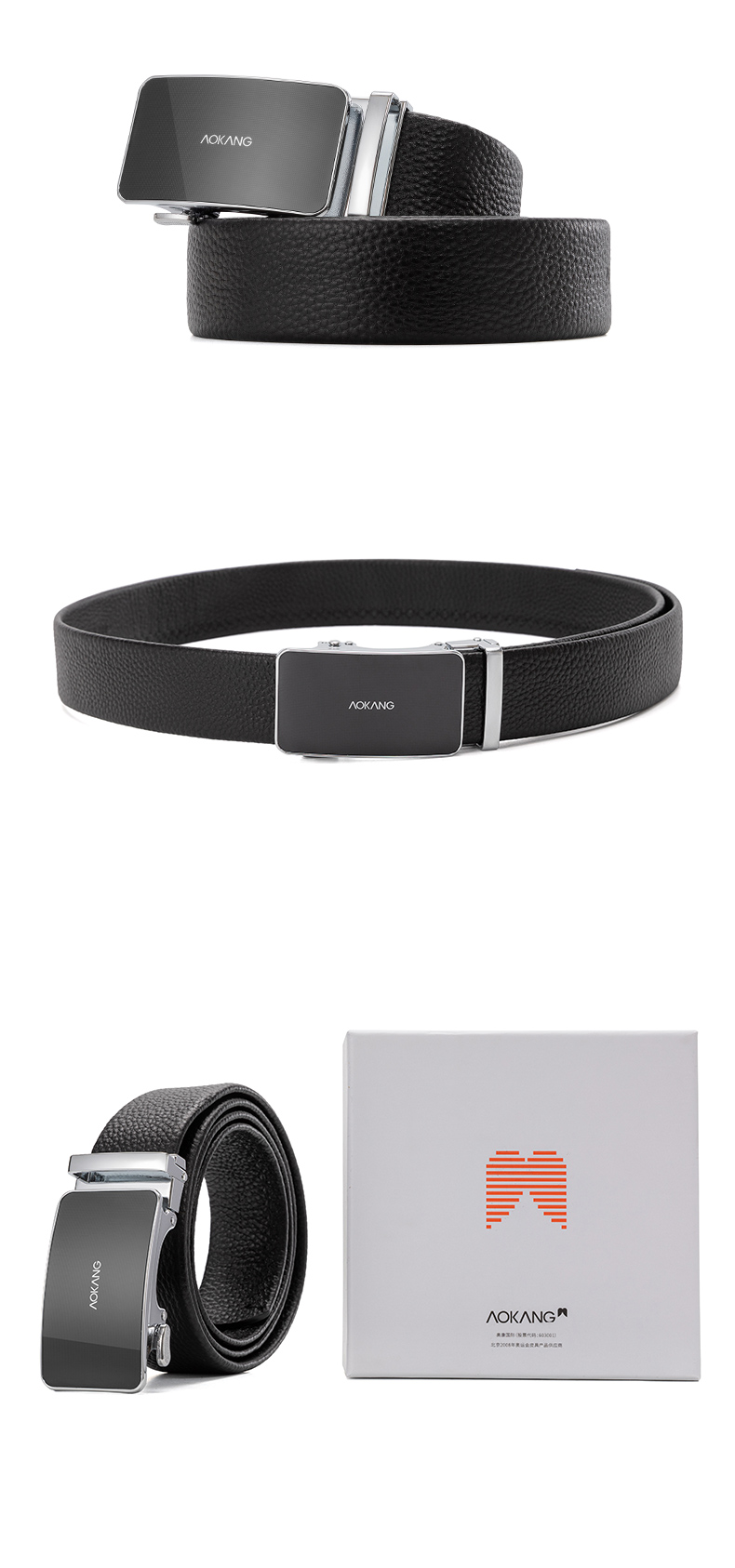Aokang Men's Belt with Automatic Buckle, Top-Grain Leather Business Waistband, Birthday Gift for Husband 12