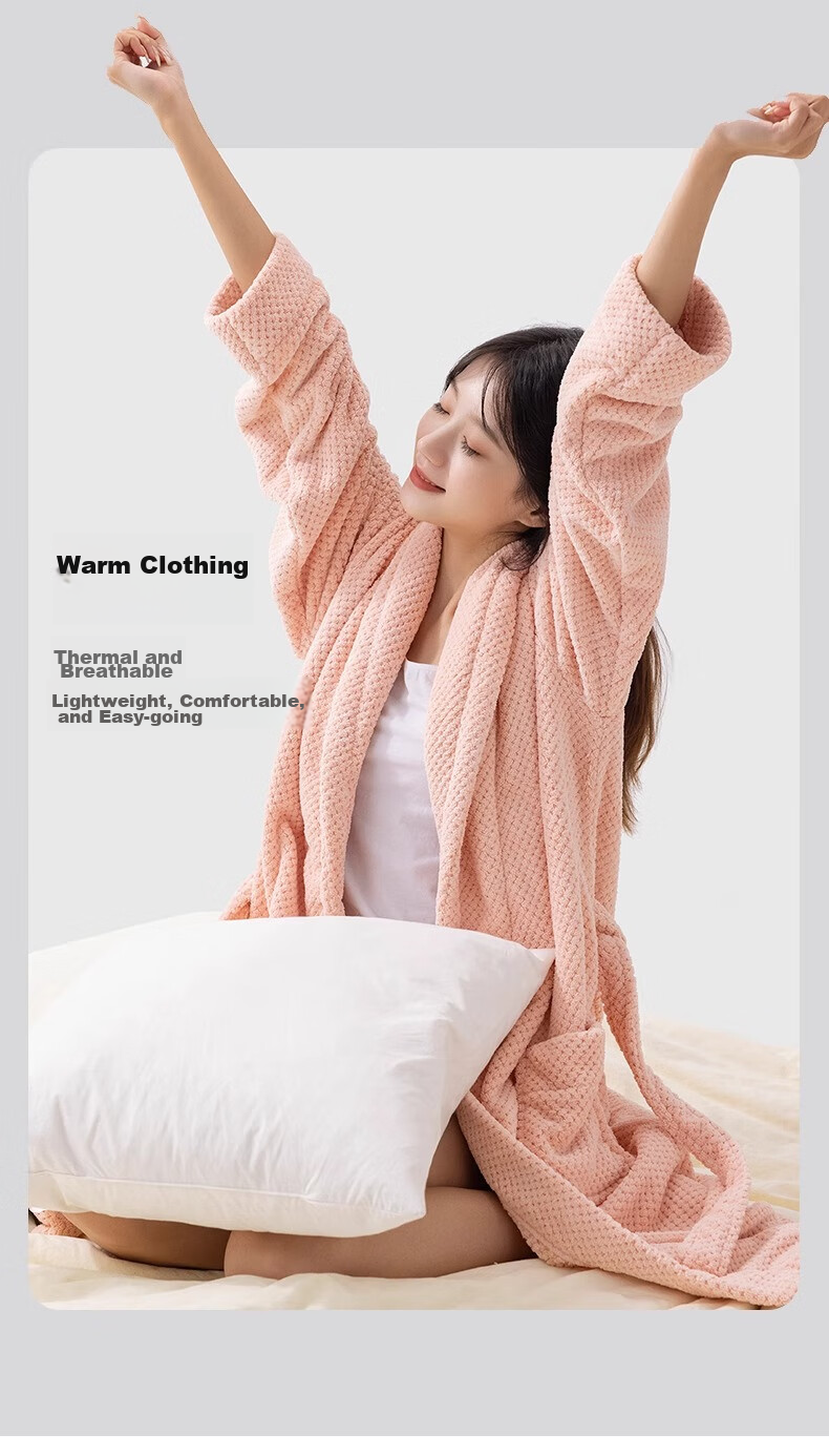 Grace Pineapple Pattern Home Bathrobe, Absorbent Soft Breathable Unisex Couple Pajamas High-End Women's Bathrobe Pink 12