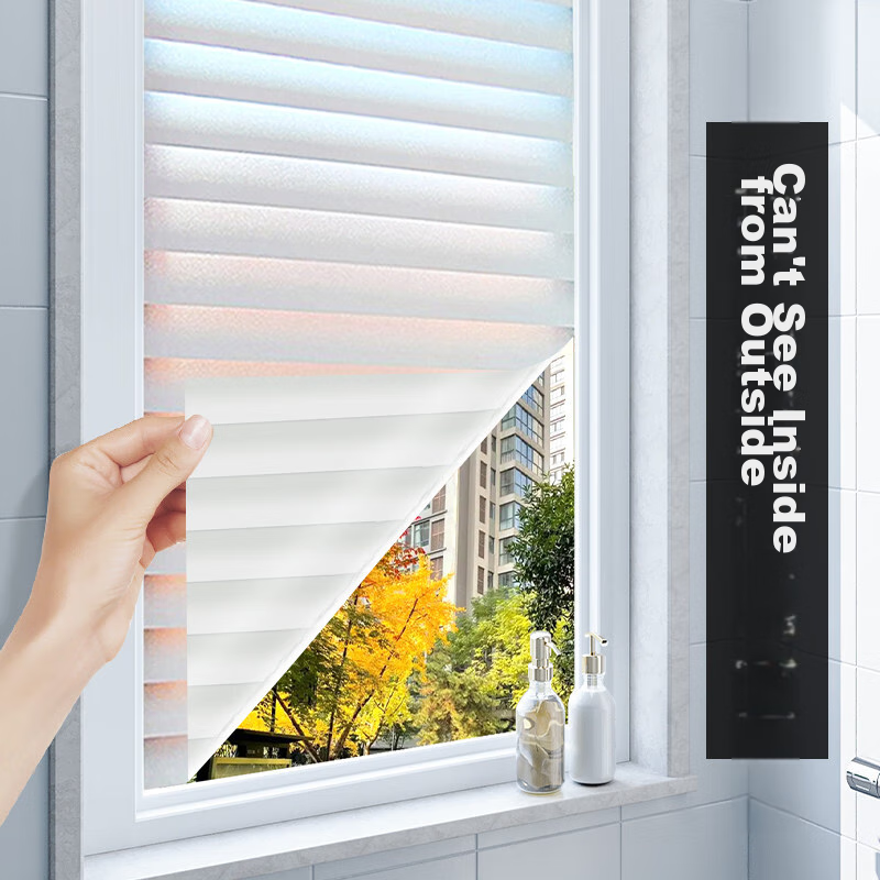 FOOJO Privacy Window Film, Bathroom Frosted Glass Sticker, Light-Transmitting without Privacy, Bathroom Venetian Blind Sticker, 90x200cm