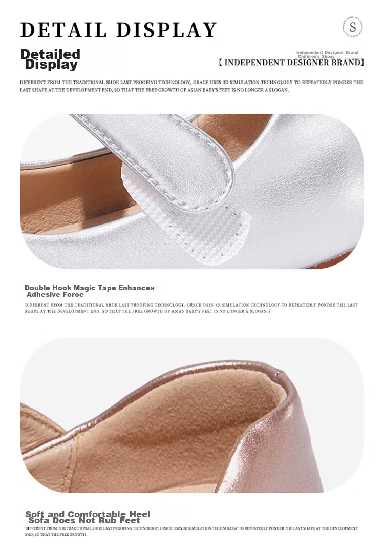 Snoffy Girls' Leather Shoes, Spring Children's Crystal Shoes, Shiny Diamond Princess Shoes, Comfortable Soft-Soled Flats for Little Girls, Moonlight Silver, Size 28 12