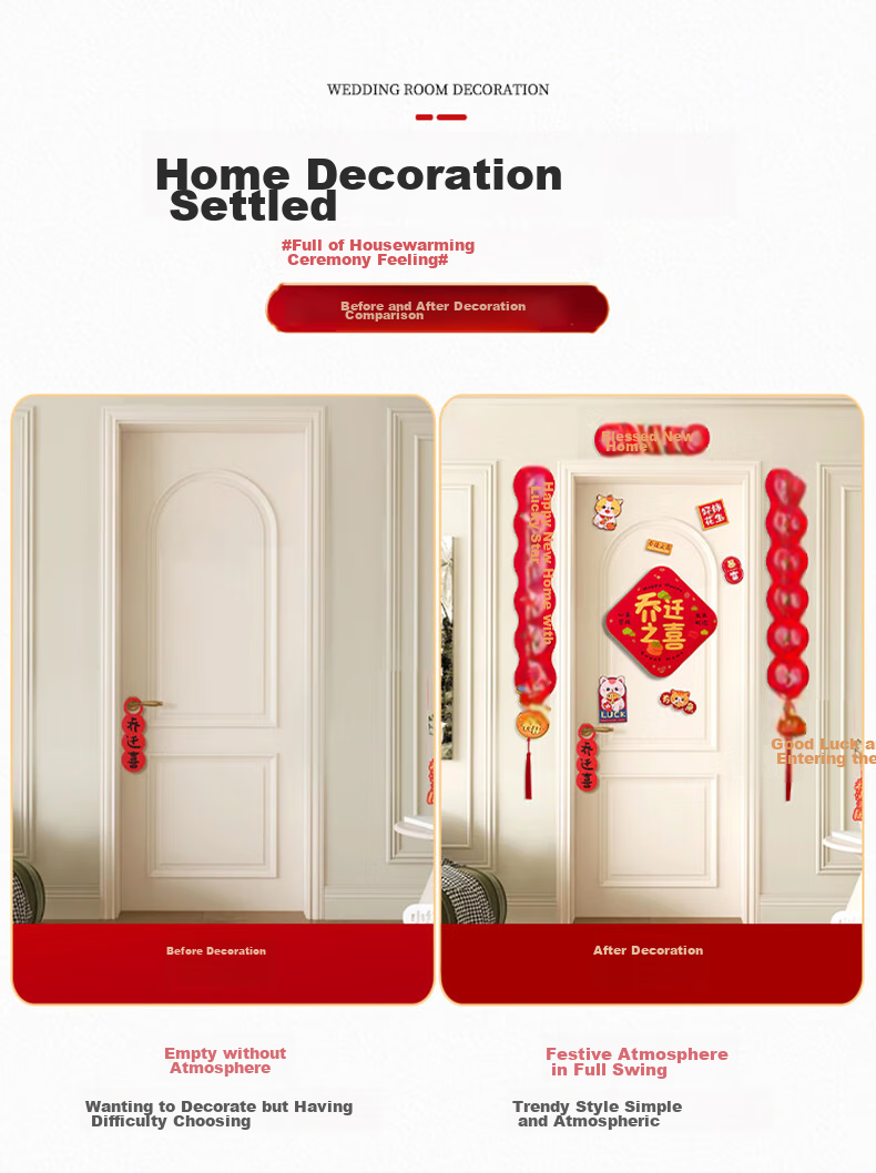 Shicai Housewarming Couplets, Magnetic Moving-In Ceremony Set, Complete New Home Entrance Decoration Kit, Door Stickers for Housewarming 3