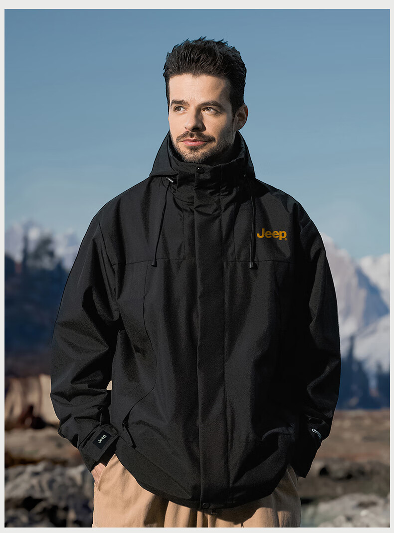 JEEP Men's 3-in-1 Windproof and Wear-Resistant Spring Outdoor Hiking and Mountaineering Jacket 7
