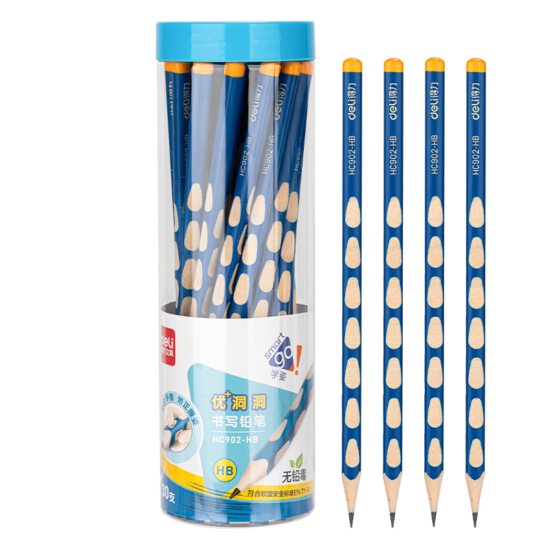 Deli Perforated Pencils, 30 Pieces, HB Writing Pencils, Triangular Shaft, Easy to Grip, Erasable Rubber, Children's Posture Correction, Student Handwriting Practice, Writing And Doodling, Back-To Stationery