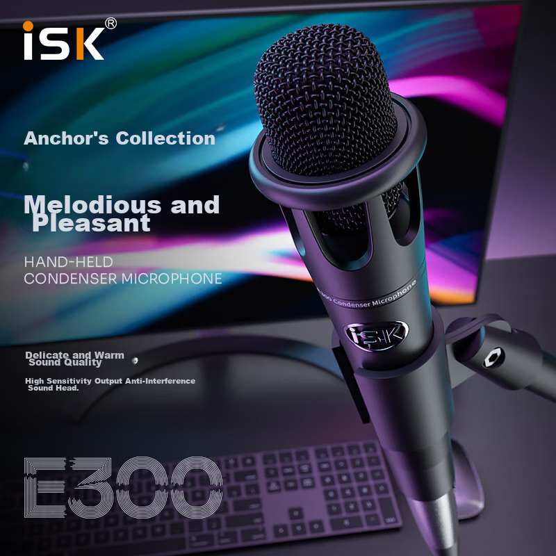 ISK E300 Микрофон + Звуковая карта Senran ST60 Комплект для прямой трансляции для караоке на телефоне, пения на компьютере, электронной музыки, записи, универсальный проводной конденсаторный микрофон