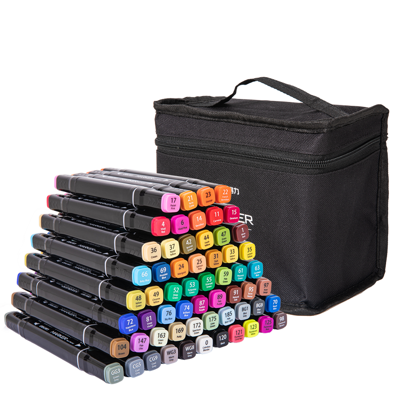 Deli [Back to School Stationery] 60-Color Dual-Tip Quick-Drying Alcohol Markers, Black Cloth Bag Packaging, Student Watercolor Pens, Art Markers for Drawing, Hand-Drawn Tree Graffiti, Birthday Gift, Beauty Educatio