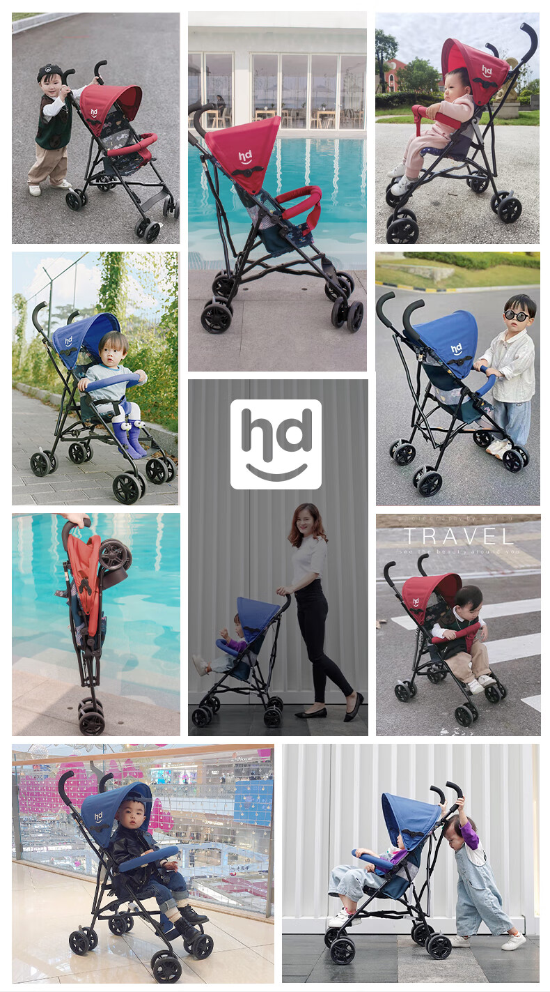 Happy Dino Stroller, Lightweight Foldable Portable Umbrella Stroller for Babies And Toddlers, Baby Walking Aid, Hand-Pushed Cart, Blue, LD099-C 4