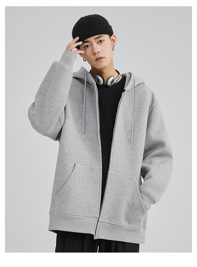 Jeanswest Men's Cardigan Jacket, Autumn Heavyweight Cotton Jacket for Men, Simple Letter Print Loose-Fit Oversized Top, Zip-Up Coat for Me 18