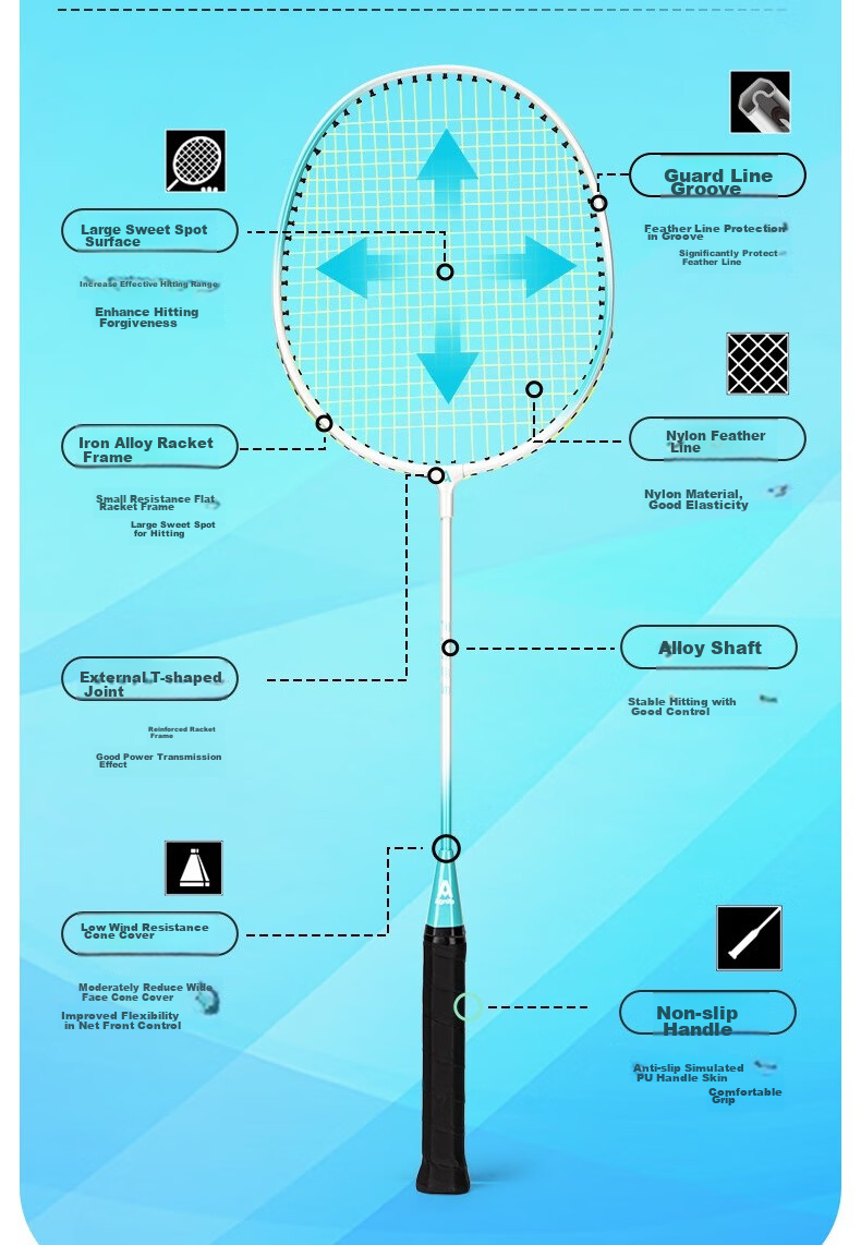 Deli Angenite Wear-Resistant Concave Frame Aluminum Alloy Racket Classic Beginner Student Entry-Level (Blue Pair + 3 Balls) 4