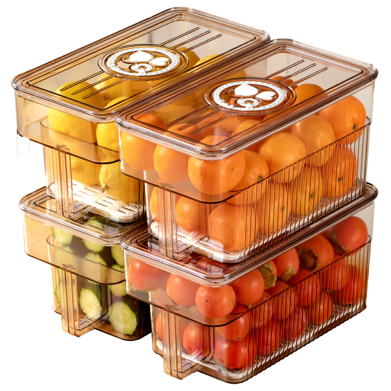 KATEI STORY Japanese Refrigerator Storage Box, Large Capacity, Timer Fresh-Keeping Box, Food-Grade Kitchen Fruit Egg Freezer Storage Organizer