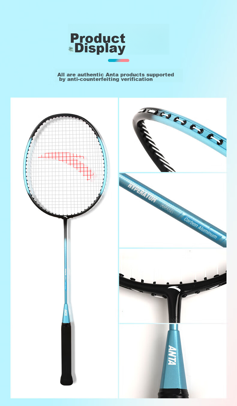 ANTA Professional Carbon Fiber Badminton Racket, Ultra-Light And Durable Single Racket for Competition, Deep Blue Color, Model 638-1 11