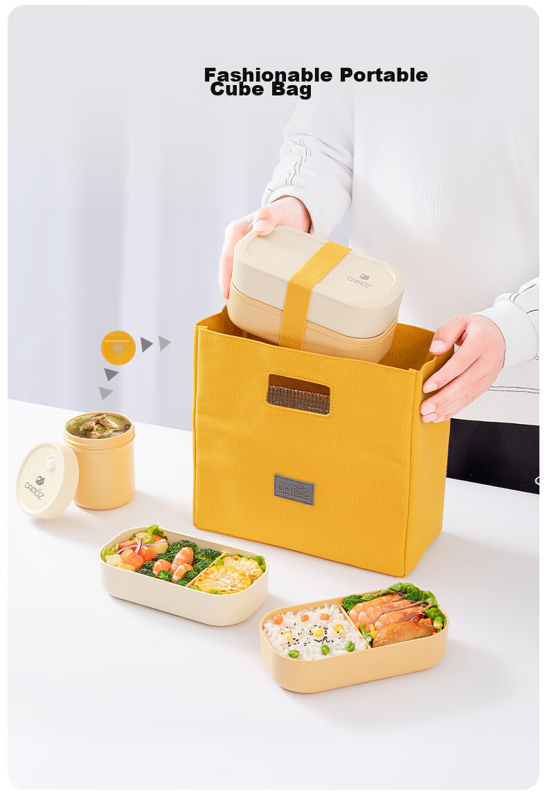 CAMUZ Bamboo Fiber Lunch Box, Japanese-Style Double-Layer Bento Box, Microwave-Safe, Sealed Lunch Box for Office Workers, White Set 13