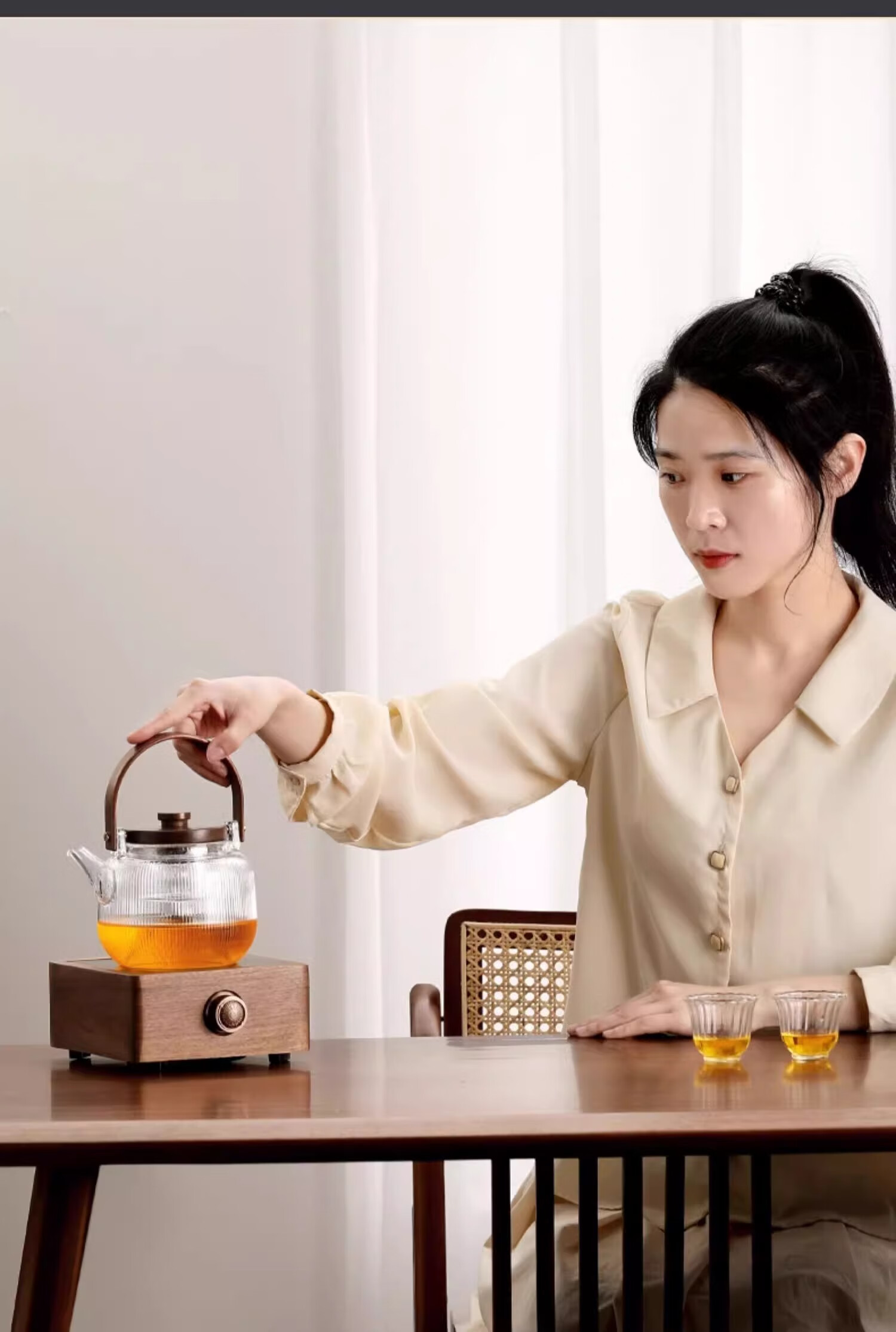 Shangyanfang Walnut Wood Tea Maker, Small Office Single-Person Glass Teapot, Water Kettle, Home Tea Brewing Set 7