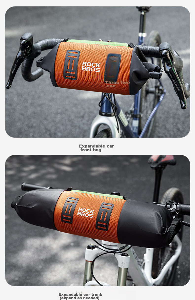 ROCKBROS Bicycle Handlebar Bag, Front Handlebar Bag, Stem Bag, Gravel Road Mountain Bike Front Bag Accessory, Black And Orange Color 5