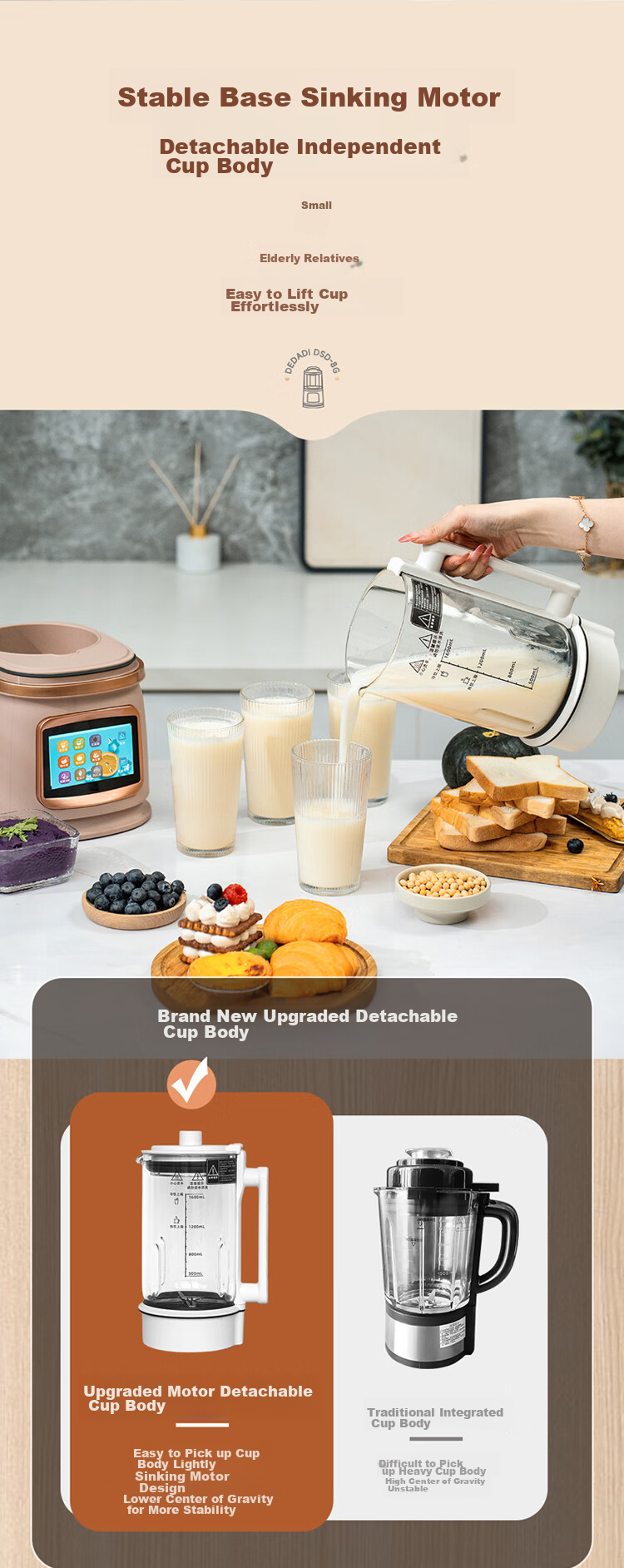 DESADI German Low-Noise Blender, Fully Automatic No-Cooking 2026 New Model, Whole Grains Filter-Free, for 3-4 People, Home Use, Self-Cleaning, Heating, Food Processor, Juicer, Soy Milk Maker 13