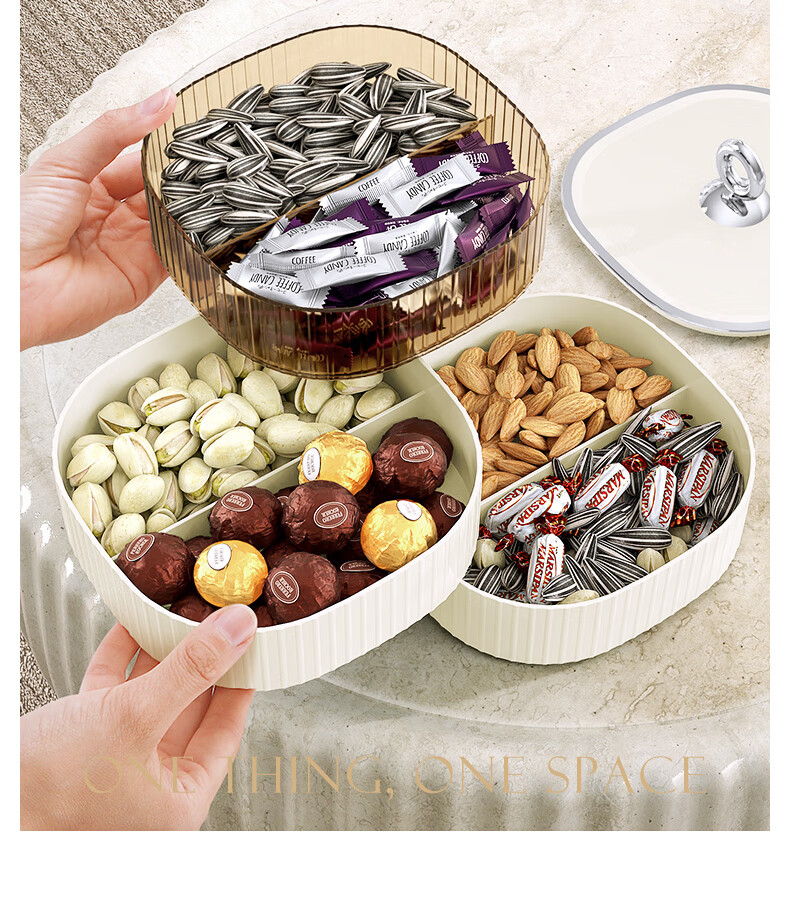 Baicaoyuan Candy Box, Fruit Plate, Sunflower Seeds, Dried Fruits, Nuts, Fruit Tray, Compartmentalized Snack Storage Box, Living Room Luxury Green Three-Tier with Lid 6