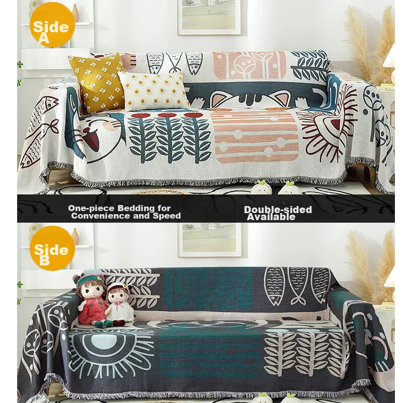 AVIVI Sofa Cover, Slipcover, Seat Cushion, Non-Slip, All-Season, Full Coverage, 180*300, Lucky Cat Desig