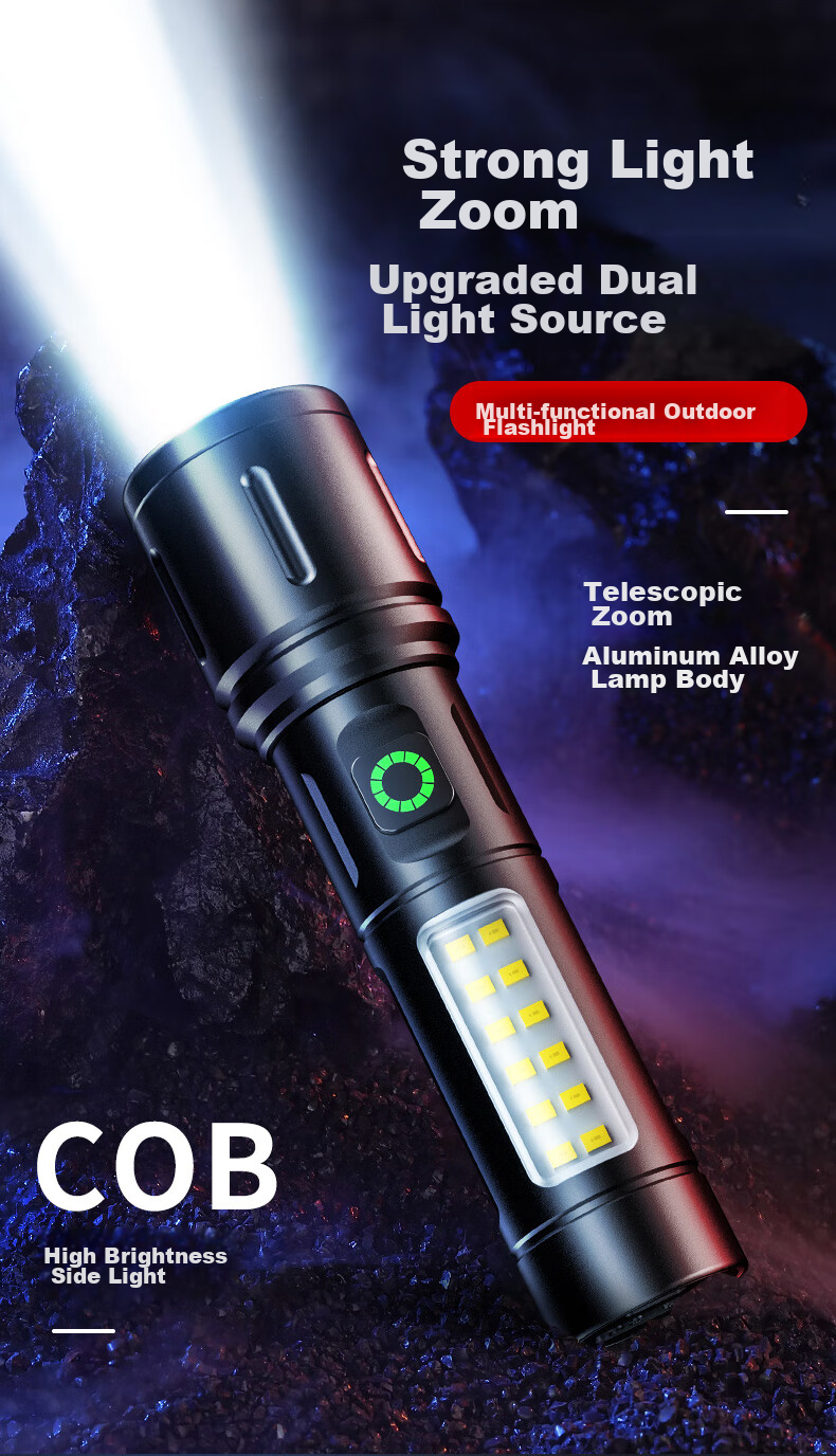 SHENYU Flashlight with High Brightness, Zoomable Lens, Long-Range Beam, Long Battery Life, Outdoor Survival Lighting, Emergency Power Outage Light, Sky-Piercing Beam, 100000 Lumens 1
