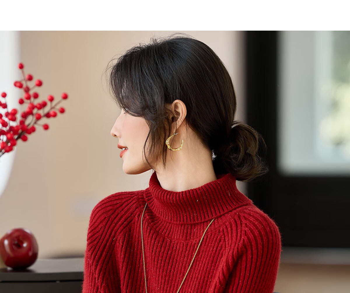She Enjoy Christmas Round Neck Knit Sweater Women's Party Red Sweater Women's Color Dot Design Knit Top T53Z096 24