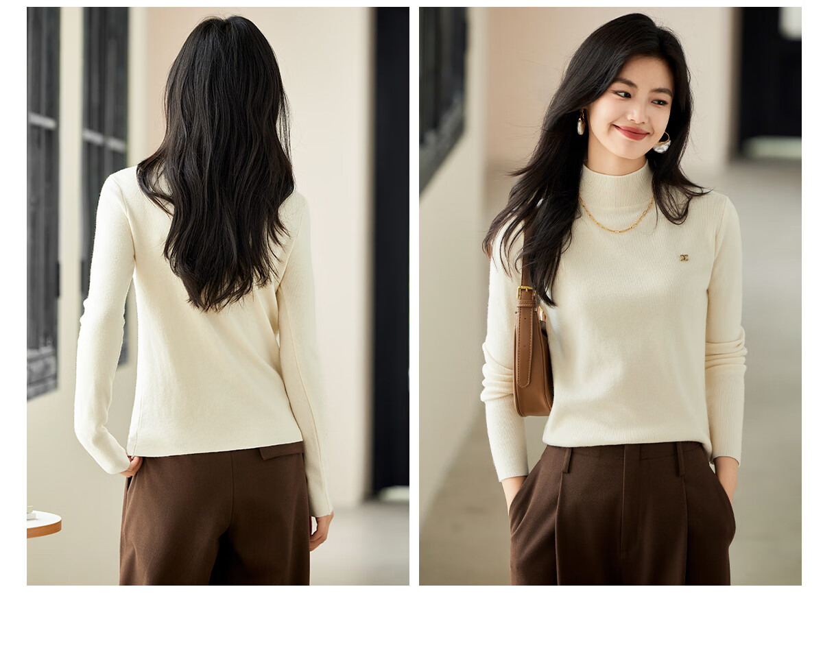 Taxiang Women's Semi-Turtleneck Knit Sweater, Autumn And Winter Inner Layering Solid Color Slim-Fit Pullover Sweater T143Z3040 23