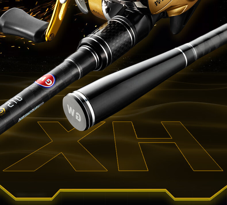 GW 2.28m White Shark Right-Handed Baitcasting Reel Lure Rod Set XH Extra Hard Power Black Bass Fishing Rod 2