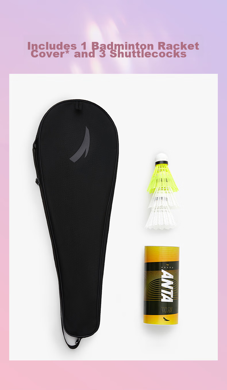 ANTA Badminton Racket Set for Men And Women, Durable Deep Groove Competition Double Racket with Nylon Shuttlecock And Grip Set 12