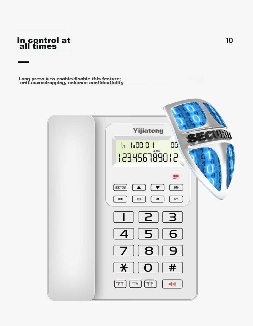 Yijiatong Landline Telephone, Fixed-Line Phone for Business Office And Home Use, Dual Interface with Ringtone Volume Adjustment, Redial, Replay, Flashing, And Caller ID Display, T60 Ruhei 15