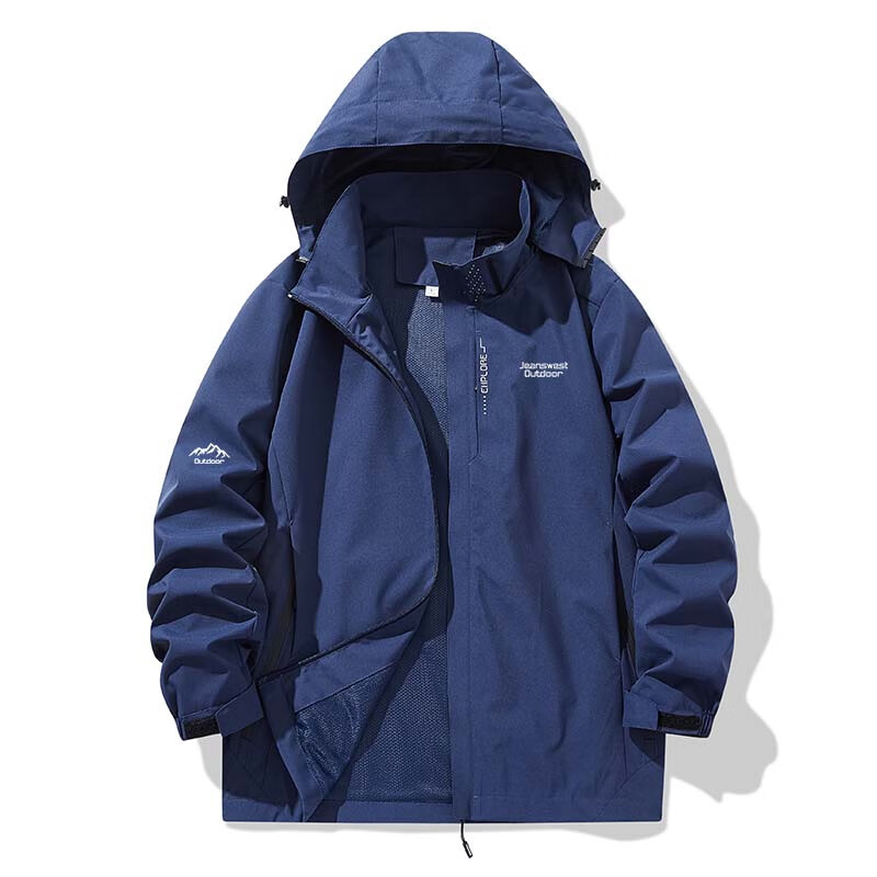 JEANSWEST OUTDOOR Men's Jacket, Spring And Autumn Outerwear, Hooded Windbreaker, Trendy Outdoor Loose-Fitting Mountaineering Suit, Couple Style, Navy Blue, L 6