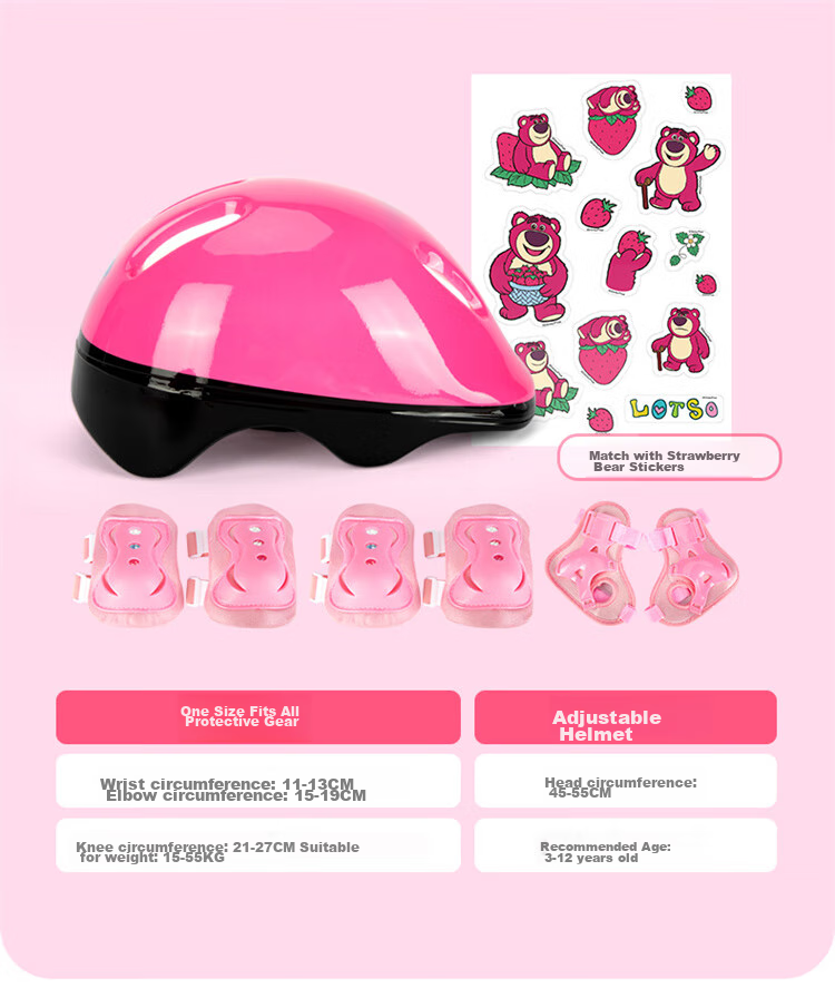 Disney Strawberry Bear Children's Roller Skates, Full Flash Inline Skates, Adjustable Ice Skates for Girls, Beginner Skating Shoes 26
