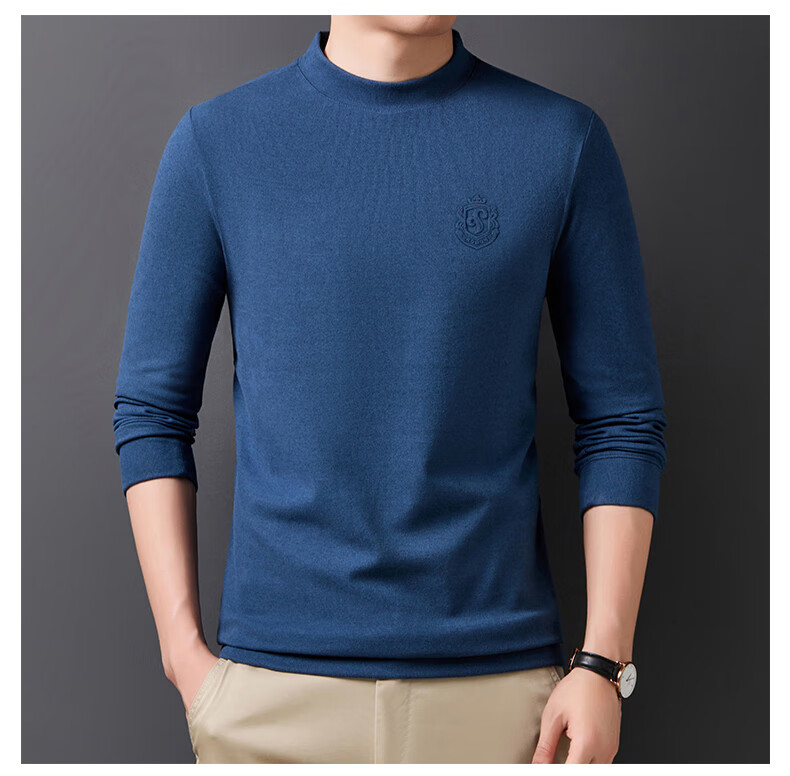 ROMON Men's Spring and Autumn Business Crew Neck Long Sleeve T-Shirt Quality Casual Base Shirt Jacket Men's 113 Green M 25
