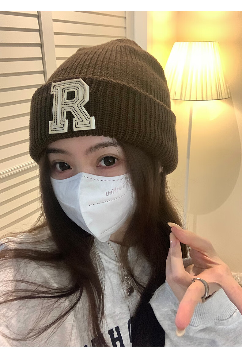 Xueqiman Women's Hat Versatile Korean Style Ins Knitted Hat Autumn Winter Letter Warm Solid Color Woolen Hat Black One Size 13