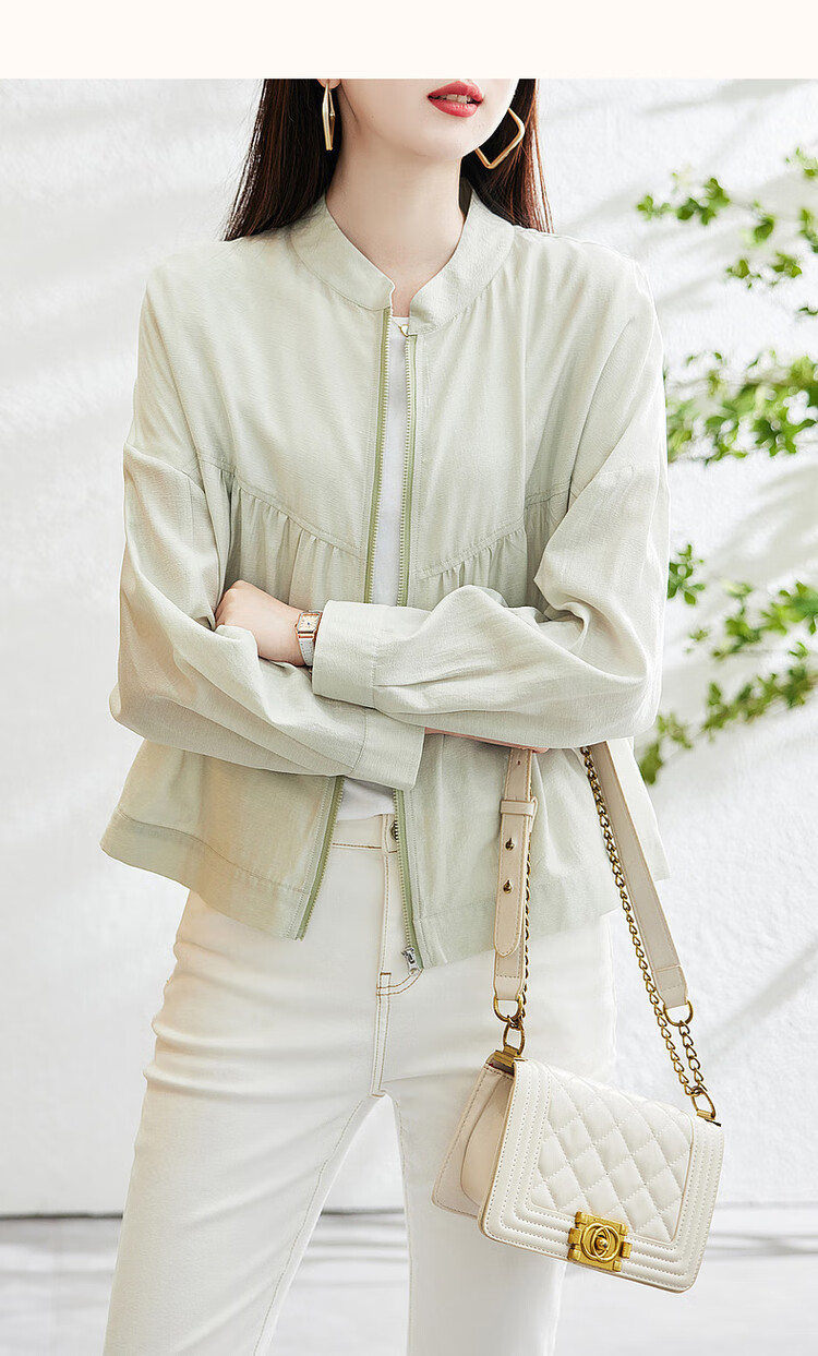 Dme [Air Conditioning Shirt Jacket], Spring And Autumn Stand-Up Collar, Loose-Fitting Drop-Shoulder Thin Jacket, Women's Short Style 11