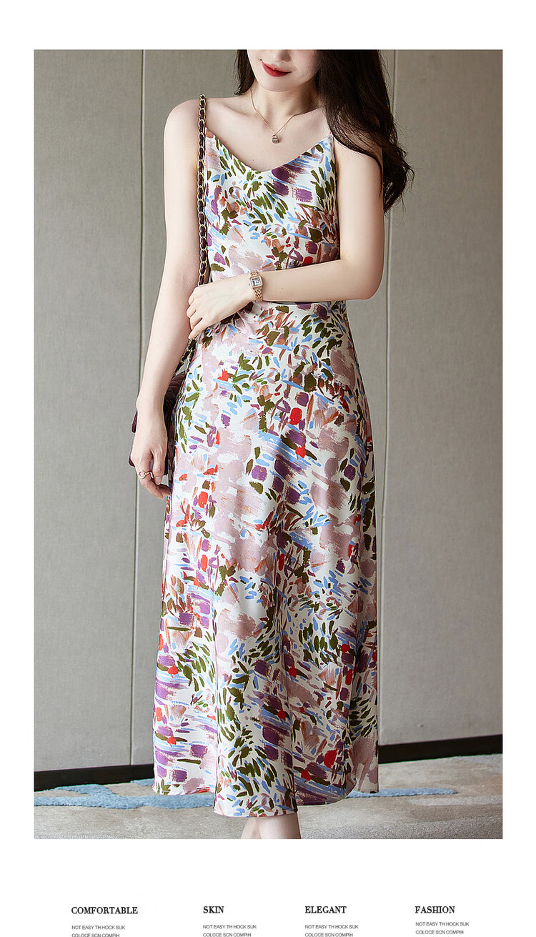 Dme Sleeveless Printed Dress Summer V-Neck Slim Fit A-Line Long Dress for Women 6